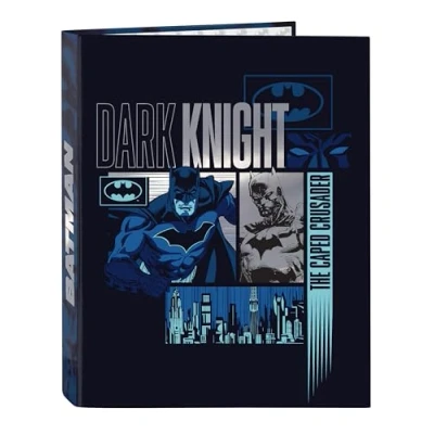 Imagen de Safta M067 Batman Legendary Carpeta con Folios 4 Anillas, Ideal para Niños de Diferentes Edades, Cómoda y Versátil, Calidad Resistencia, 26.5x33 cm, Color Azul Marino, Estándar (M067)