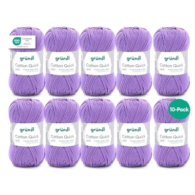 Imagen de Gründl Cotton Quick Uni, Paquete de 10 ovillos 50 g Lana Fuerte y Duradera, Hilo Lavable fácil Cuidado 100% algodón, 125 m, tamaño Aguja: 3 4, x 50, Lavanda, Lavendel, One Size, 220