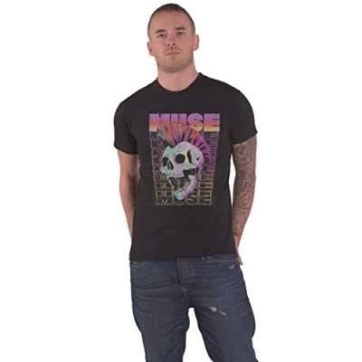 Imagen de Shirtzshop Muse Mowhawk Skull Camiseta, diseño de calavera, Negro , M