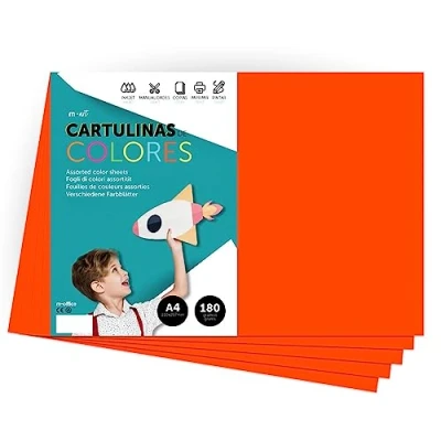 Imagen de Cartulina de Colores, A4 Colores Intensos, Hojas 180gr para Manualidades, Imprimir tus Documentos y Diseños Creativos, Folios · m office (100 hojas, naranja)
