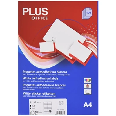 Imagen de Plus Office 10677 Etiquetas autoadhesivas de cantos rectos, 1600 eti/caja, 105 x 35 mm, blanco