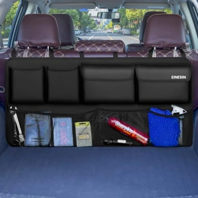 Imagen de Einesin Organizador para maletero de coche con 9 bolsillos, bolsa almacenamiento estructura elástica fuerte y varita mágica SUV (90 x 46 cm)