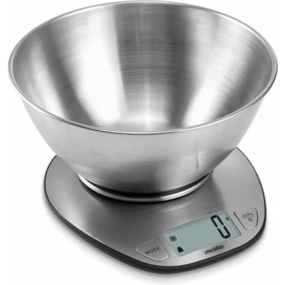 Imagen de MESKO MS 3152 Báscula de Cocina Digital con Bol Removible, Acero Inoxidable, Balanza Electrónica Cuenco 1,8 Litros, 5 kg, Alta Precisión 1 g, TARA, Medición Líquidos
