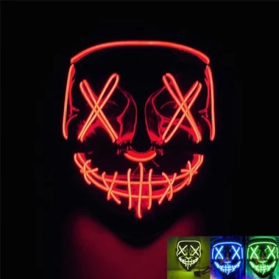 Imagen de Carnavalife Mascara Scream Ghostface Luz Neon Led 3 Modo Luz, Halloween La Purga V Vendetta, Niño Adulto Talla Unica (Rojo Vendetta)
