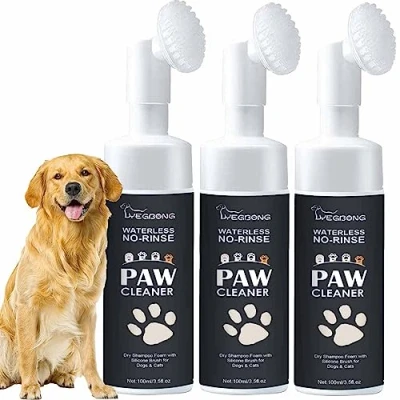 Imagen de limpiador de patas perro, espuma limpiadora champú sin agua enjuague para perros con cepillo silicona, gatos y (3 piezas)