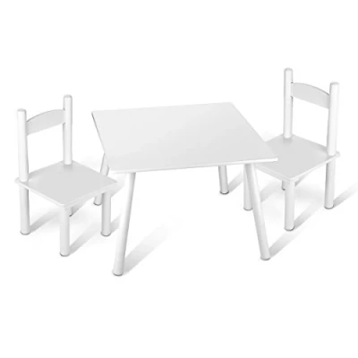 Imagen de Leomark Conjunto Infantil de Mesa y 2 Sillas Madera, Juego Blanco Muebles Infantiles para Niños, Estable, Diversión Aprendizaje, Fácil Montaje, Color Blanco, Altura: 42 cm