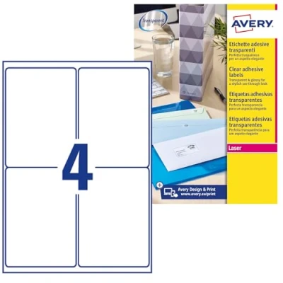 Imagen de Avery España L7786 25 Etiquetas transparentes adhesivas de poliéster redondas. 150 etiquetas, ø 80mm din A4, caja 25hojas