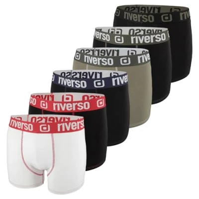 Imagen de riverso RIVOle Calzoncillos tipo bóxer para hombre, paquete de 6 unidades, estilo retro, elásticos, color negro, gris, azul, blanco, verde, rojo, naranja, amarillo, S, M, L, XL, XXL, 3XL, 4XL, 5XL,