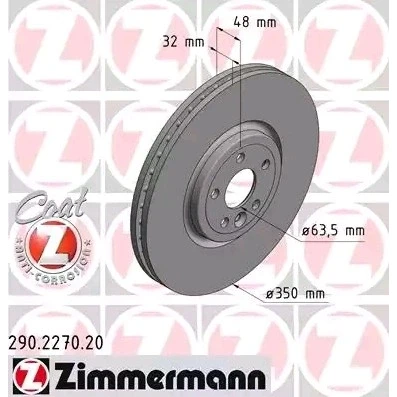 Imagen de ZIMMERMANN COAT Z 290.2270.20 Disco de freno 350 32 6/5 5 108 ventilación interna revestido altamente carbonizado JAGUAR: