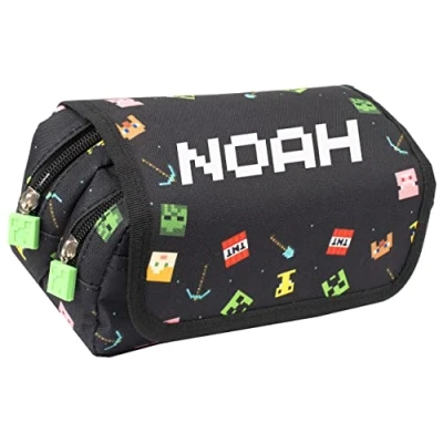 Imagen de FORTNITE Minecraft Lapicera Grande Estuche de Lápices para Niños Diseño Personalizado 2 Compartimientos Asa Transporte Papelería Negro