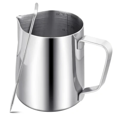 Imagen de Jarra espumadora de leche, máquina café 350 ml/12 onzas acero inoxidable 304, accesorios barista metal, capuchino latte y espresso, apto para lavavajillas