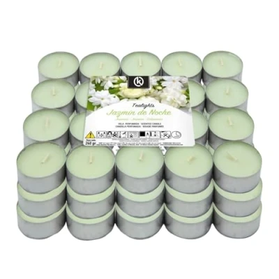 Imagen de KROWN Velas de Té Perfumadas, Decorativas Aromáticas (100 Velas, Jazmín)