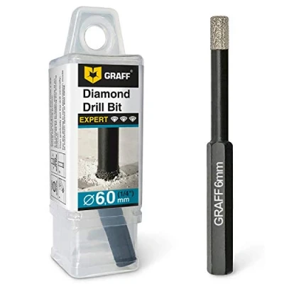 Imagen de GRAFF 6 mm Broca Diamante Brocas de para Gres Porcelánico, Azulejos, Cerámica, Piedra, Granito Porcelanico Profesionales con Vástago Hexagonal