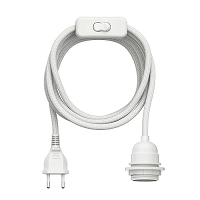 Imagen de ledscom.de Cable textil LEKA, enchufe, interruptor, blanco, 3 m, portalámparas, 1x E27 máx. 60W