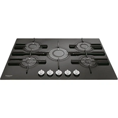 Imagen de Hotpoint Ariston Placa de cocción a gas metano FTGHG 751 D/HA(BK) con acabado negro rejillas hierro fundido 75 cm