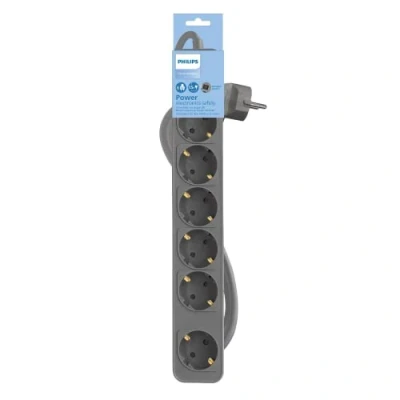 Imagen de Philips Regletas CHP2164G Regleta de 6 Enchufes, Cable 1.5 Metros, Interruptor Principal, Cierre Seguridad Automático, Indicador LED Alimentación Color Gris