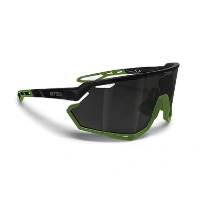 Imagen de BERTONI Gafas Deportivas Ciclismo MTB Running para Hombre y Mujer en TR90 Lente Ancha Antivaho 100% Protección UV mod. ALPHA (Negro Brillante/Verde Mate Plateada Espejada)