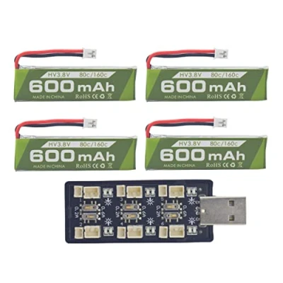 Imagen de ZYGY 4PCS 1s 3.8V 80C 600mAh Batería de Litio con Conector Enchufe JST PH 2.0 Cargador USB Seis Canales para Aviones teledirigidos RC Carreras FPV en Miniatura Cineahoop Tinyhawk