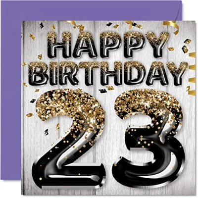 Imagen de Tarjeta de cumpleaños número 23 para hombres, globos negros y dorados con purpurina, tarjetas feliz hombre años, hijo, hermano, tío primo, 145 mm x mm, veintitrés