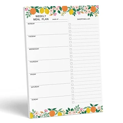 Imagen de Sweetzer &amp; Orange Planificador de comidas semanal afrutado y Bloc notas magnético con lista compras. planificación 7x10 compras desprendible.