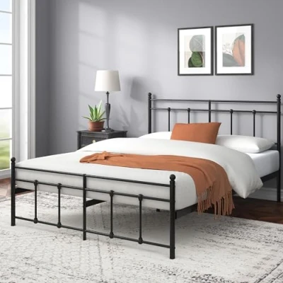Imagen de Zinus Nicholas Marco de Cama 30 cm con Plataforma Metal cabecera y pie Fundido, Soporte para Listones Acero, Montaje fácil, 140 x 190 cm, Color Negro