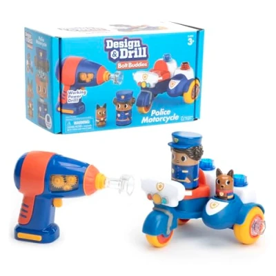 Imagen de Moto de policía con figuras atornillables Bolt Buddies Design &amp; Drill Learning Resources, juguete construcción para desarrollar la motricidad fina