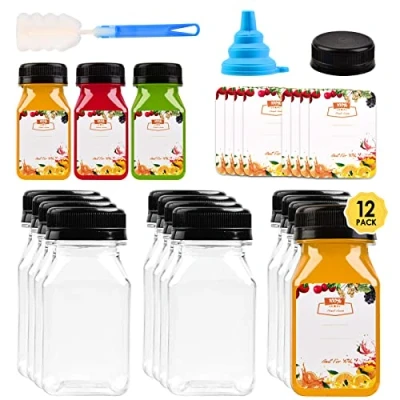 Imagen de Paquete de 10 botellas Plástico transparente 250 ml con tapas, mini jugo reutilizables PET para nevera,leche, agua