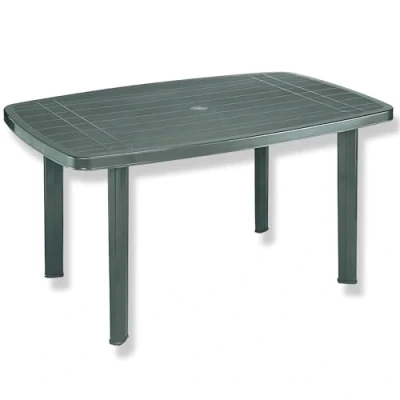 Imagen de Tomaino Mesa de jardín plástico rectangular para exterior, juego comedor, camping Agujero paraguas, patas desmontables, 137 x 85 72 cm (verde)