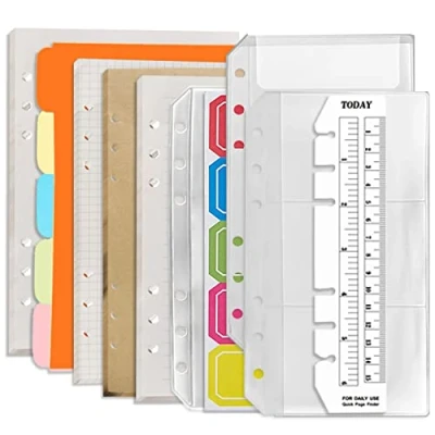 Imagen de DY.2ten Juego de recambios cuaderno A6 6 agujeros (repuestos papel cuadriculado + rayado kraft hojas sueltas en blanco), 180 hojas/360 páginas (45 cada