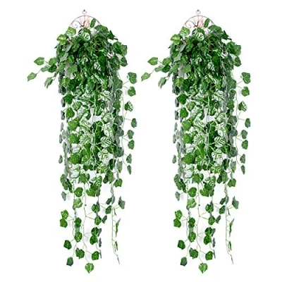 Imagen de Ousuga Guirnalda De Hiedra Artificial, 2 Piezas, Enredadera Hojas Verdes, Plantas Artificiales, Planta Colgante, para El Hogar, Cocina, JardíN, Oficina, Boda, DecoracióN Mural