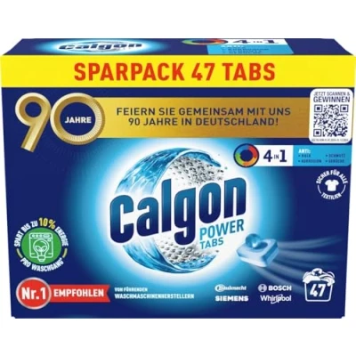 Imagen de Calgon Power Tabs 4 en 1 Ablandador de agua antical, suciedad y corrosión la lavadora, previene olores desagradables, x 47 pastillas