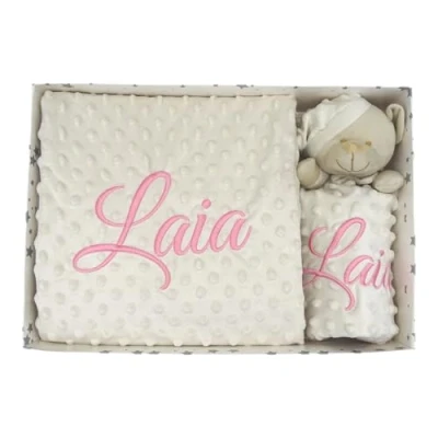 Imagen de Variouss Manta de Bebe Personalizado con su Nombre Bordado, Cochecito o capazo. + DouDou (Beige)