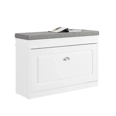 Imagen de SoBuy Banco Zapatero con 1 Cajón Organizador para Zapatos Madera de ingeniería 75 x 24 51 cm Blanco FSR82 L W ES