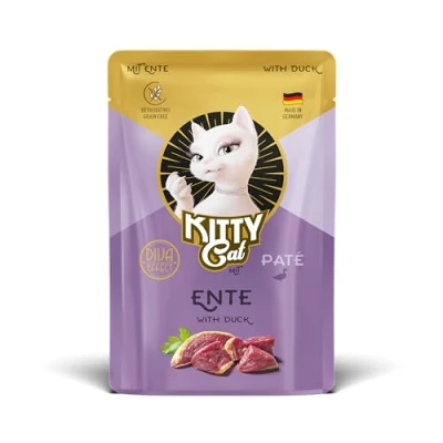 Imagen de KITTY Cat Paté Paté, 6 x 85 g, Comida húmeda para Gatos, sin Cereales, con taurina, Aceite de salmón y mejillón Labios Verdes, pienso Completo Alto Porcentaje Carne, Fabricado en Alemania