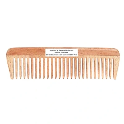 Imagen de SVATV Peine de madera Neem hecho a mano para desenredar el pelo cabello grueso, rizado y ondulado, no estático respetuoso del medio ambiente en la India N 82