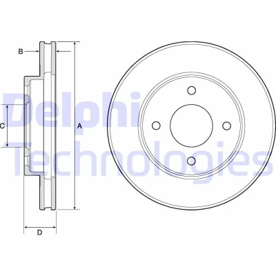 Imagen de DELPHI BG4742C Disco de freno 238 22 4 ventilado revestido sin procesar cojinete rueda, anillo sensor ABS NISSAN: MICRA 3, Note I