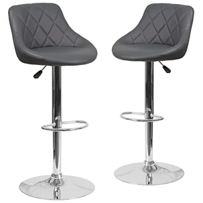 Imagen de Flash Furniture Caldwell Juego de 2 taburetes Vinilo Altura Ajustable con Base cromada, Color Gris contemporáneo