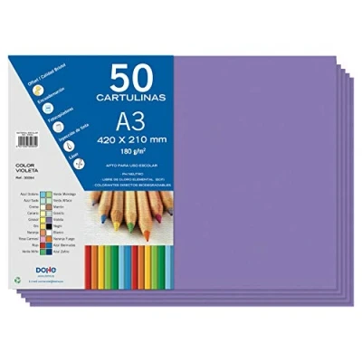 Imagen de Dohe Cartulinas A3 Color Violeta para Manualidades e Impresión (50 uds.) 21x29,7 cm 180 g/m² Material de oficina