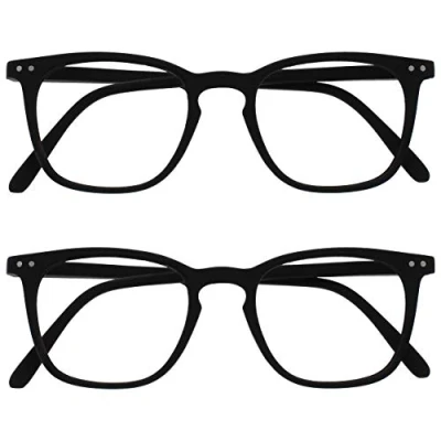 Imagen de OPULIZE Bex Gafas de Lectura Pack 2 Montura Diseño Cuadrada Grande Negro Mate Lentes Resistentes a Arañazos Bisagras Muelle Unisex Hombre RR64 1 +1.00