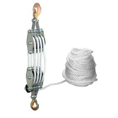 Imagen de QWORK® Polea de polipasto Cuerda 2000 kg Acero galvanizado 8 poleas Elevación 2,4 m nailon resistente 20