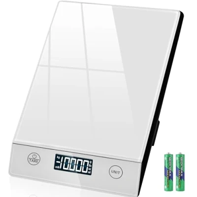 Imagen de báscula de cocina digital 10 kg, cristal, digital, resistente al agua, electrónica para hornear, función tara, botón táctil, 1 g precisión, color plateado