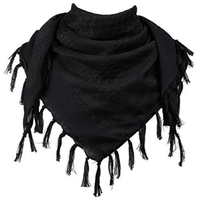 Imagen de FREE SOLDIER Bufanda Militar Shemagh Tactical Desert Keffiyeh de Cuello con Cabeza árabe Borla 43x43 Pulgadas,Negro