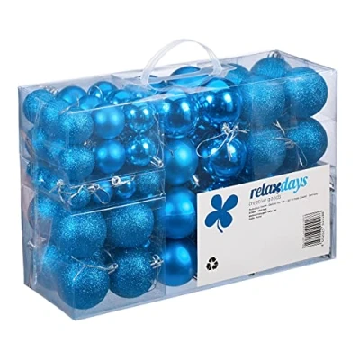 Imagen de Relaxdays Set de 100 Bolas Navidad, Decoración navideña, Mate, Brillante, Árbol ∅ 3,4&amp;6 cm, Azul Petróleo