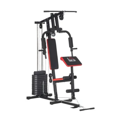 Imagen de HOMCOM Multiestación de Musculación con Placas Peso 65 kg Máquina Carga MAX. 100 para Entrenamiento Fitness en Hogar Gimnasio Negro y Rojo