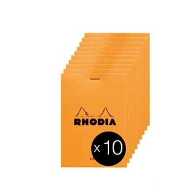 Imagen de RHODIA 12600C Bloc Notes Agrafé N12 Orange 8,5x12 cm Ligné 80 Feuilles Détachables Papier Clairefontaine Blanc 80G Couverture en Carte Enduite Paquet de 10 blocs