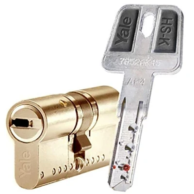 Imagen de Yale, HSKMOD3040L4, Cilindro de Alta Seguridad, HSK Mod, Doble Embrague, Leva Larga, Llave Llave, Latonado, 30 x 40 mm