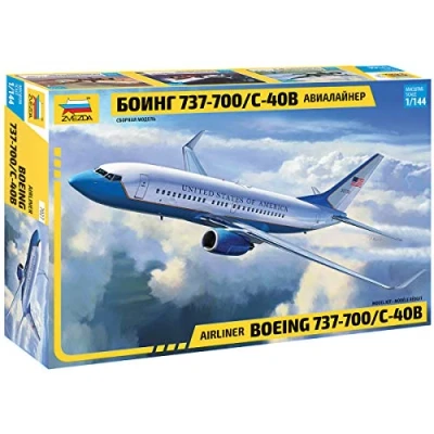 Imagen de Zvezda 500787027 1:144 Boeing 737 700 / C 40 Maqueta de montaje plástico para principiantes, color blanco y azul