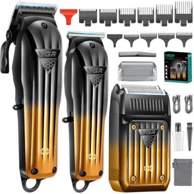 Imagen de VGR 644 Cortapelos Profesional para Hombres, Recortadora de Barba Inalámbrica &amp; Afeitadora Eléctrica, Kit Corte Cabello Recargable 3 Piezas con Pantalla LED