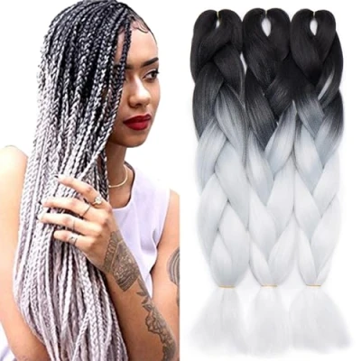 Imagen de TESS 60cm Extensiones Para Trenzas Africanas Negro/Blanco 1 pcs 100g Pelo Sintético Braiding Jumbo Braid