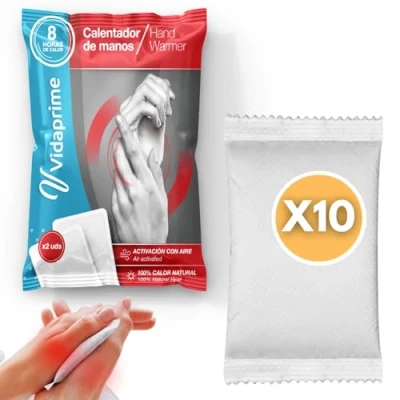 Imagen de Vidaprime Pack x10 Parches Calienta Manos de Bolsillo calor PROFUNDO Calentadores para Bolsillos Almohadillas Térmicas INSTANTÁNEO NATURAL ALIVIO LAS 24 HORAS